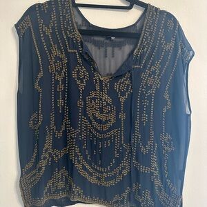 Gryphon New York Vintage Navy and Gold Beaded Women's Top